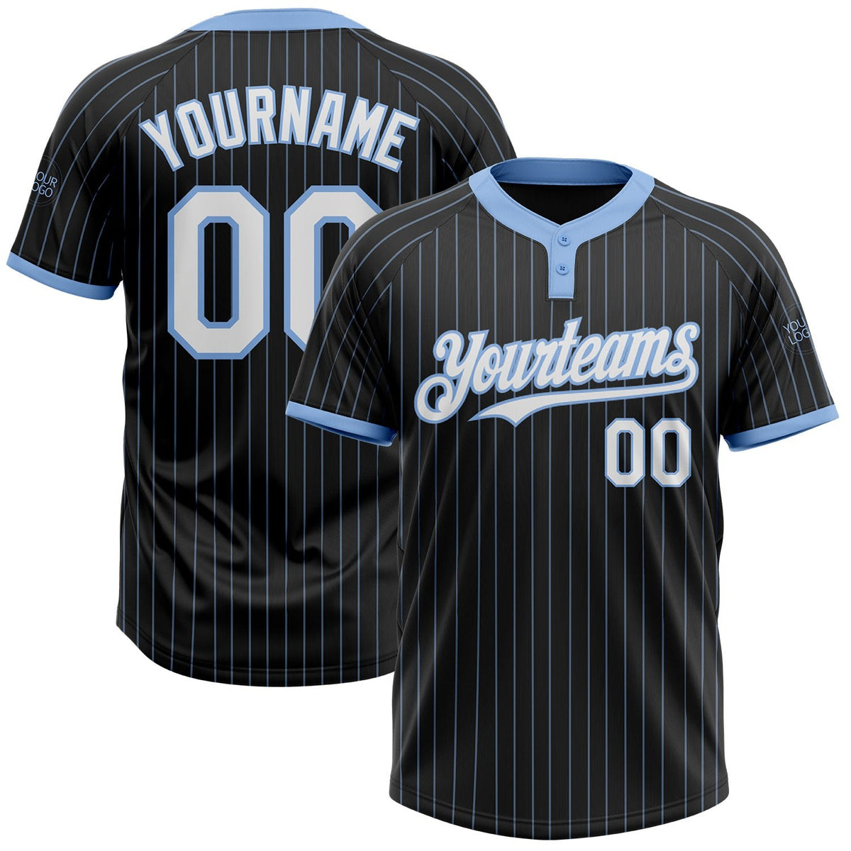 Custom Black Light Blue Pinstripe White Two-Button Unisex Softball Jersey photo 1