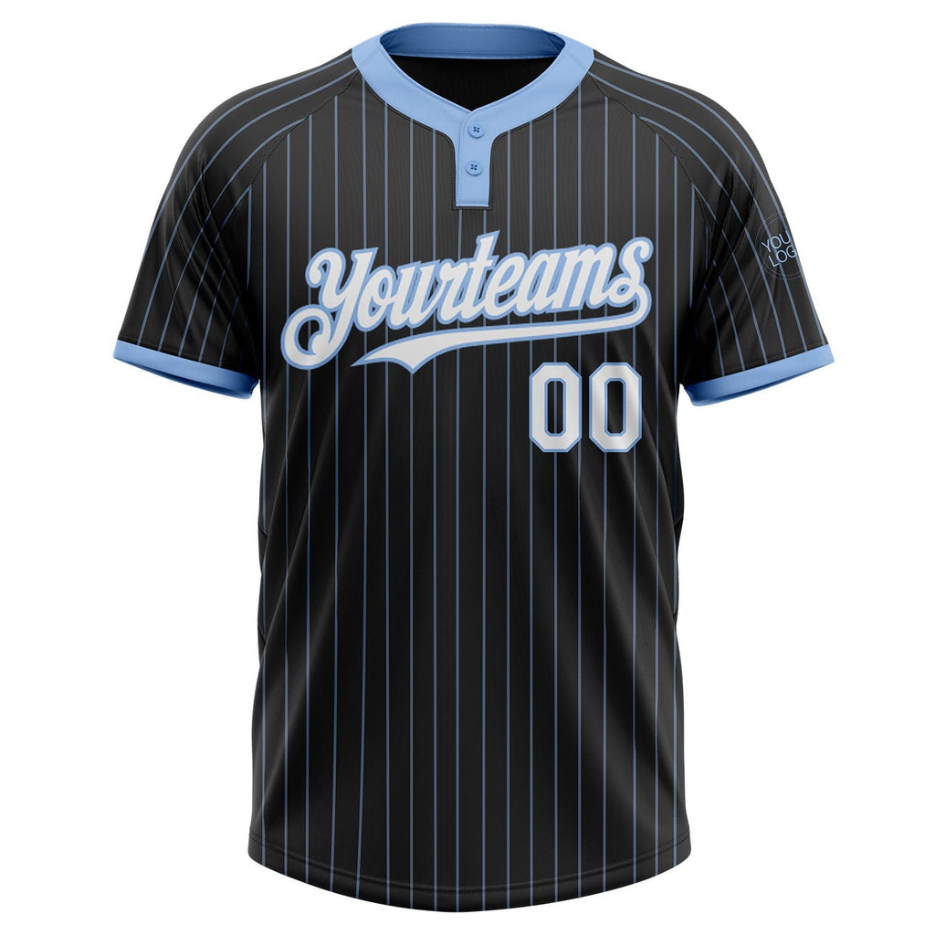 Custom Black Light Blue Pinstripe White Two-Button Unisex Softball Jersey photo 2