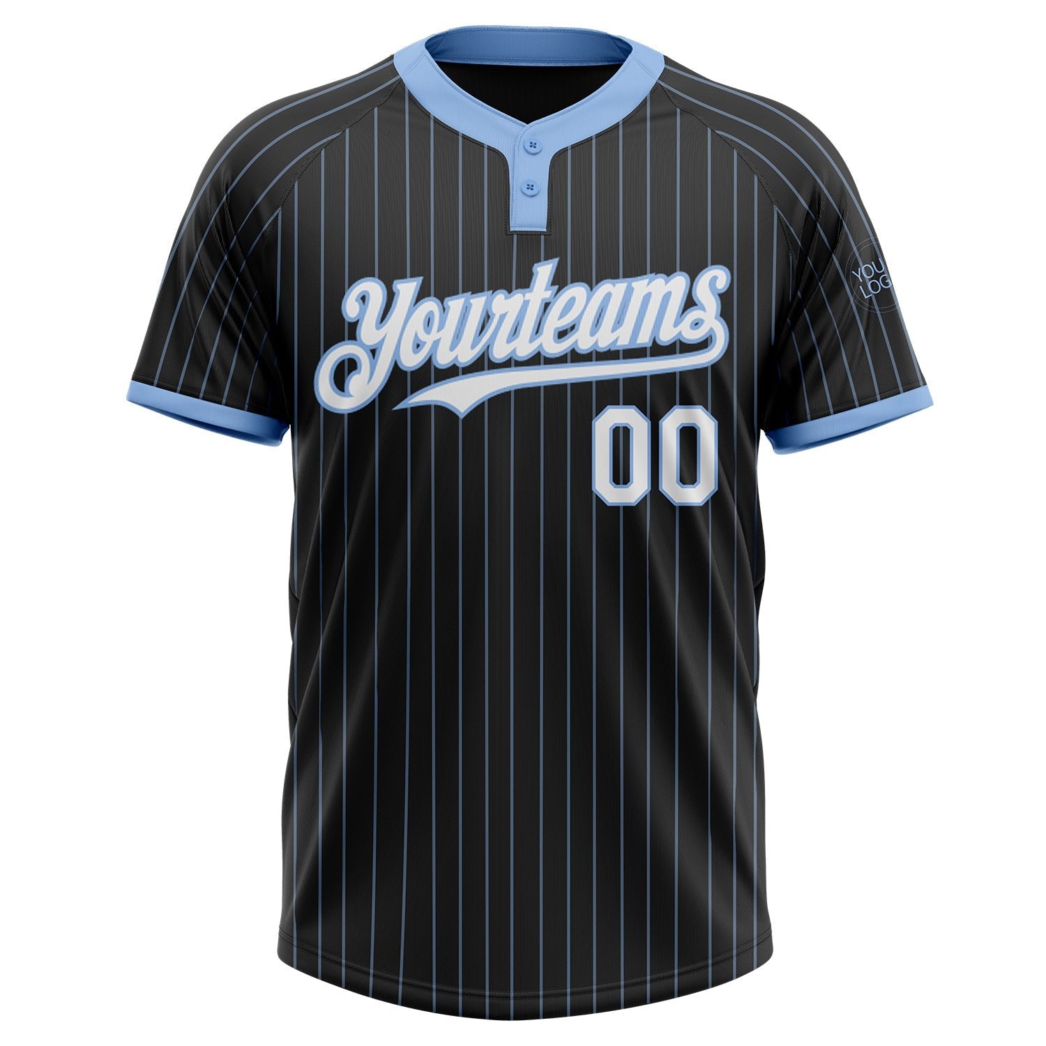 Custom Black Light Blue Pinstripe White Two-Button Unisex Softball Jersey photo 2