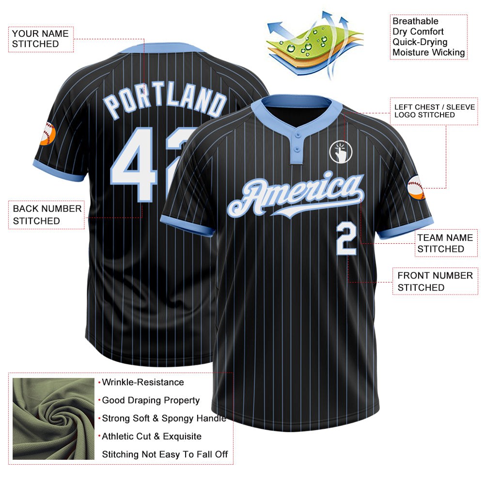 Custom Black Light Blue Pinstripe White Two-Button Unisex Softball Jersey photo 3
