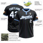 Custom Black Light Blue Pinstripe White Two-Button Unisex Softball Jersey photo 3