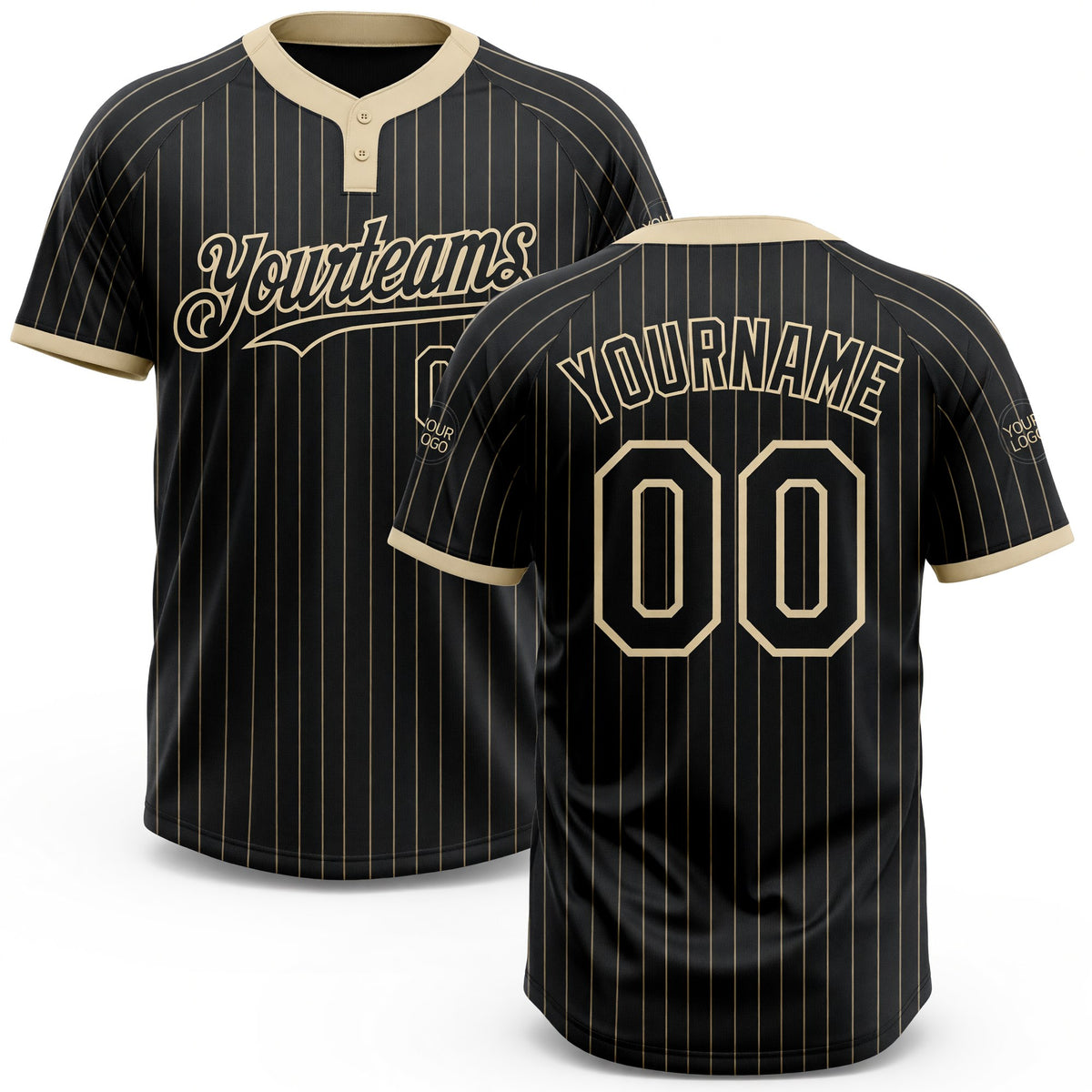 Custom Black Cream Pinstripe Cream Two-Button Unisex Softball Jersey
