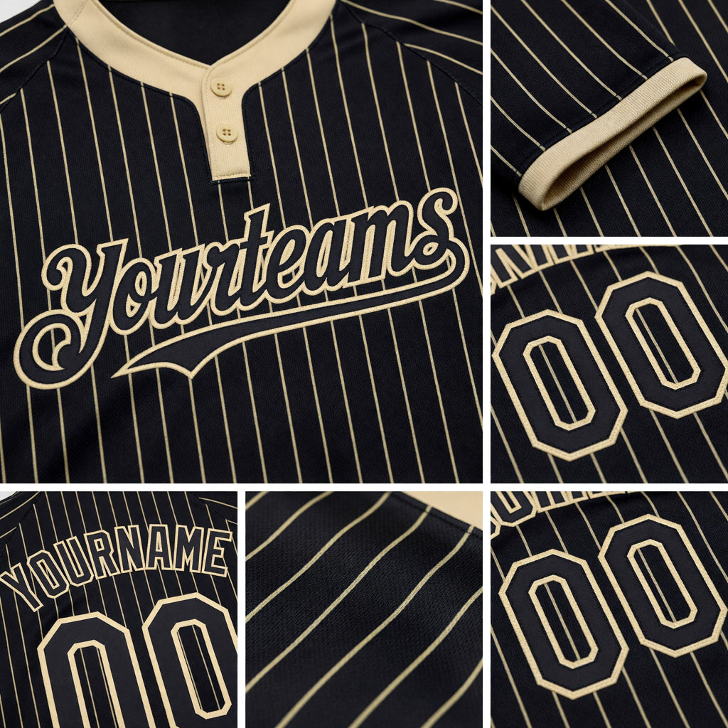 Custom Black Cream Pinstripe Cream Two-Button Unisex Softball Jersey detail