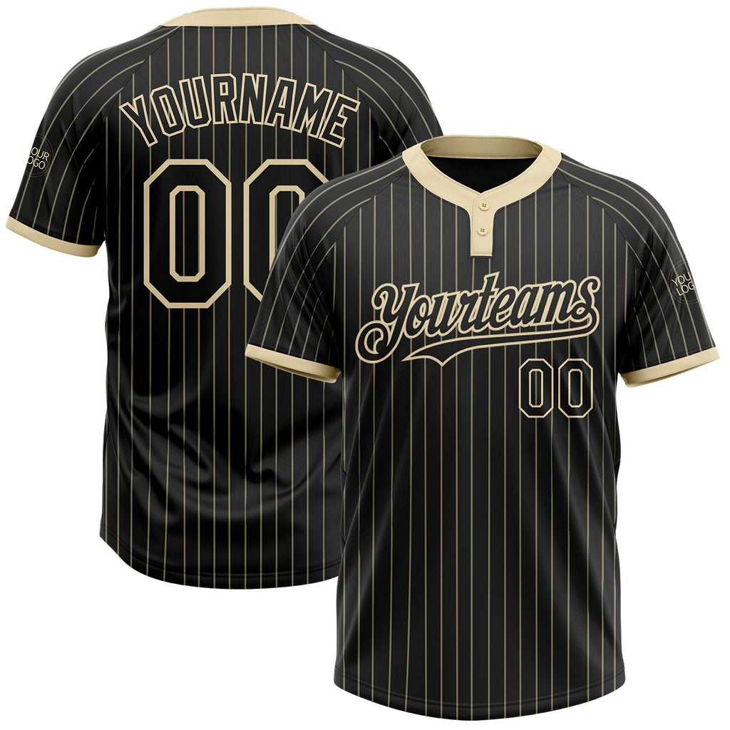 Custom Black Cream Pinstripe Cream Two-Button Unisex Softball Jersey photo 1