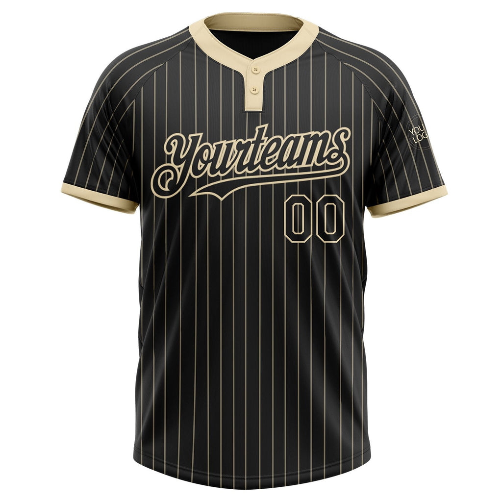 Custom Black Cream Pinstripe Cream Two-Button Unisex Softball Jersey photo 2