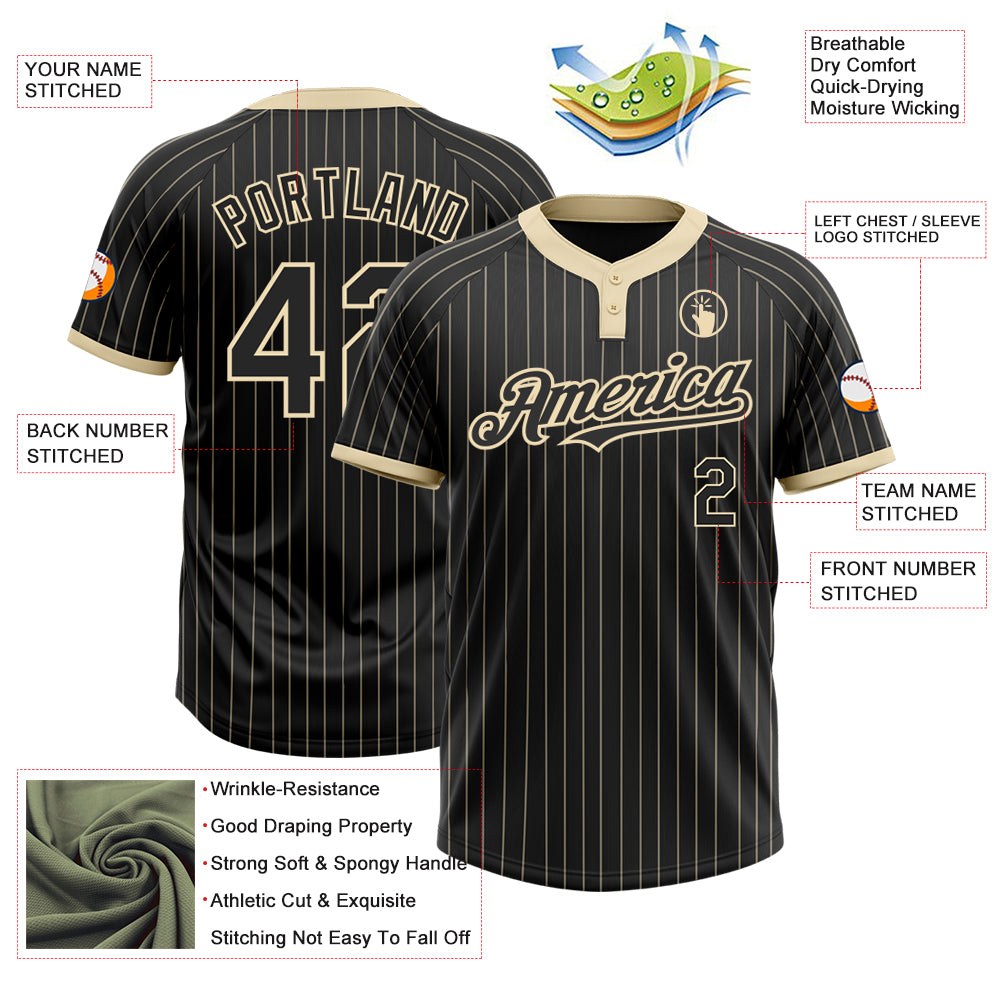 Custom Black Cream Pinstripe Cream Two-Button Unisex Softball Jersey photo 3