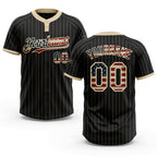 Custom Black Cream Pinstripe Vintage USA Flag Two-Button Unisex Softball Jersey