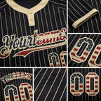 Custom Black Cream Pinstripe Vintage USA Flag Two-Button Unisex Softball Jersey detail