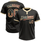 Custom Black Cream Pinstripe Vintage USA Flag Two-Button Unisex Softball Jersey photo 1