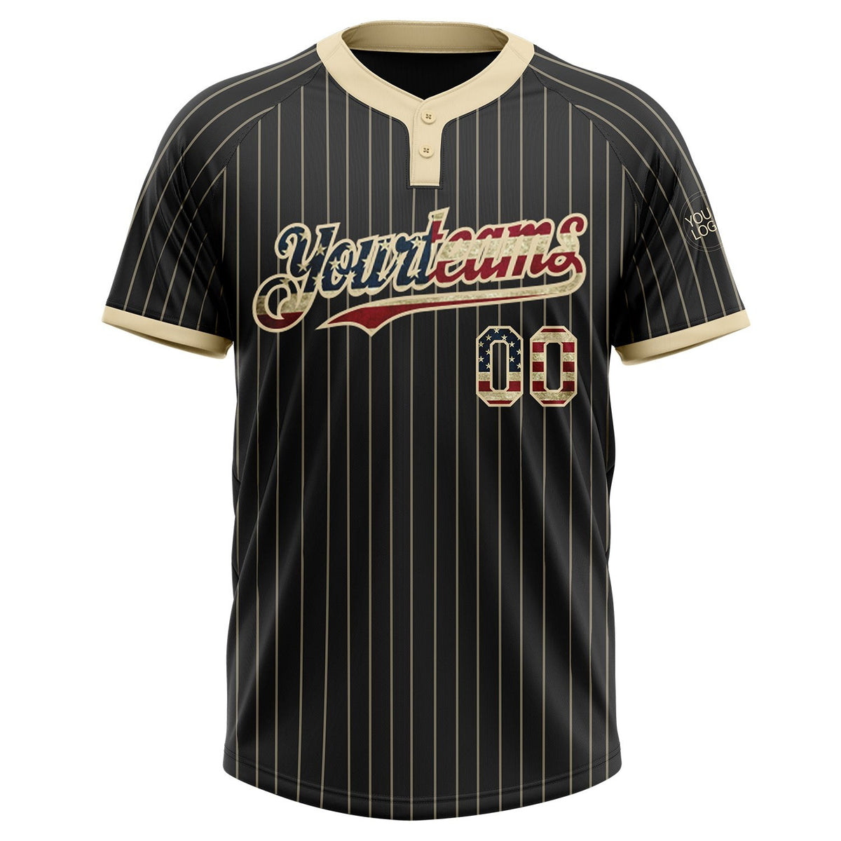 Custom Black Cream Pinstripe Vintage USA Flag Two-Button Unisex Softball Jersey photo 2