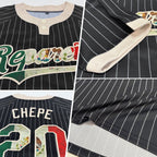Custom Black Cream Pinstripe Vintage Mexican Flag Two-Button Unisex Softball Jersey photo 2