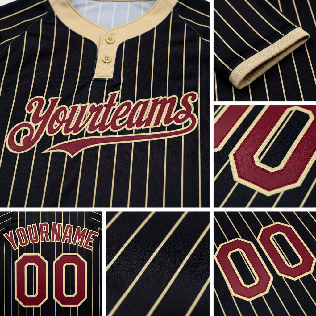 Custom Black Cream Pinstripe Crimson Two-Button Unisex Softball Jersey detail