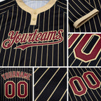 Custom Black Cream Pinstripe Crimson Two-Button Unisex Softball Jersey detail