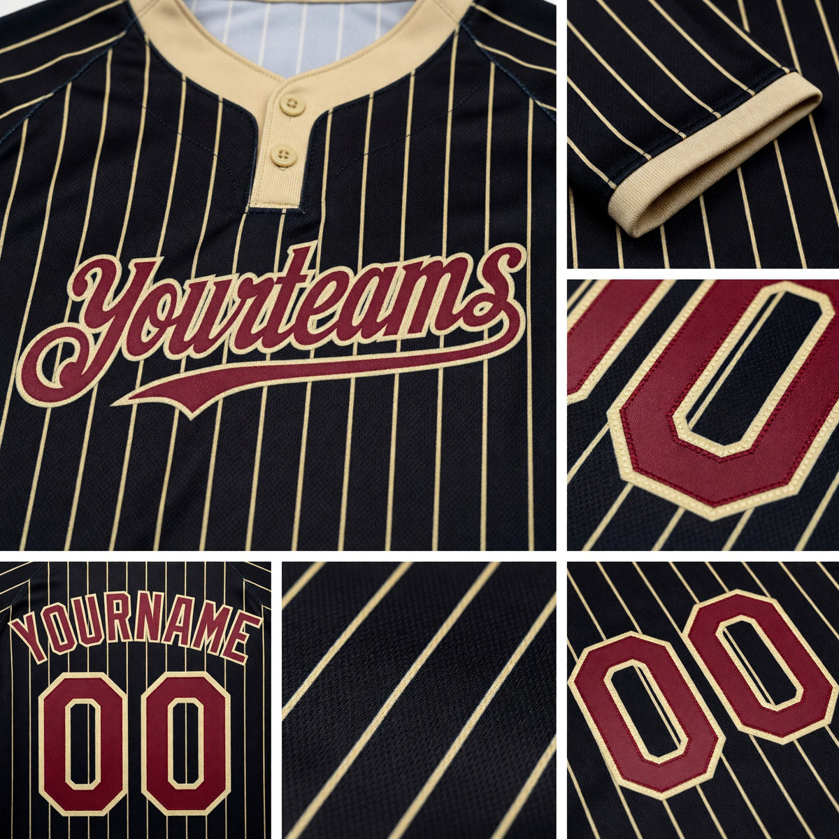 Custom Black Cream Pinstripe Crimson Two-Button Unisex Softball Jersey detail