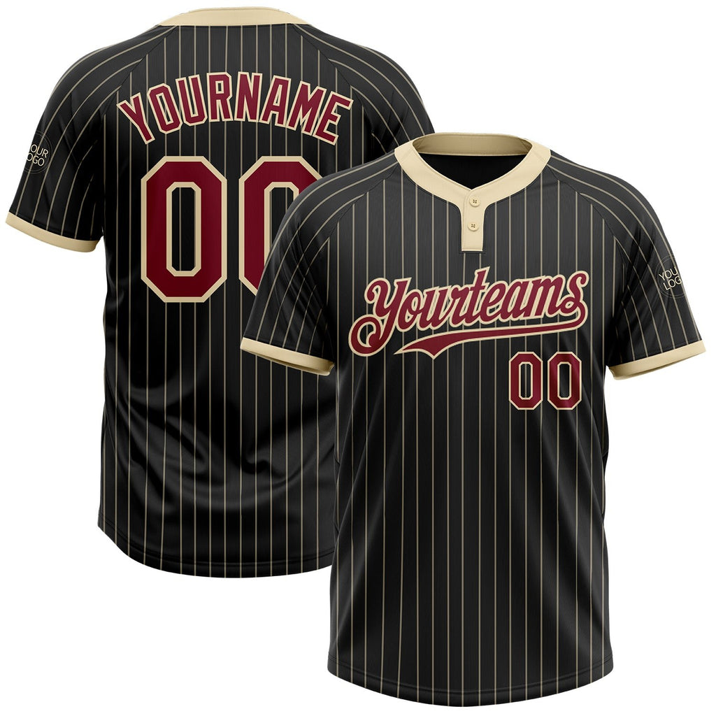 Custom Black Cream Pinstripe Crimson Two-Button Unisex Softball Jersey photo 1