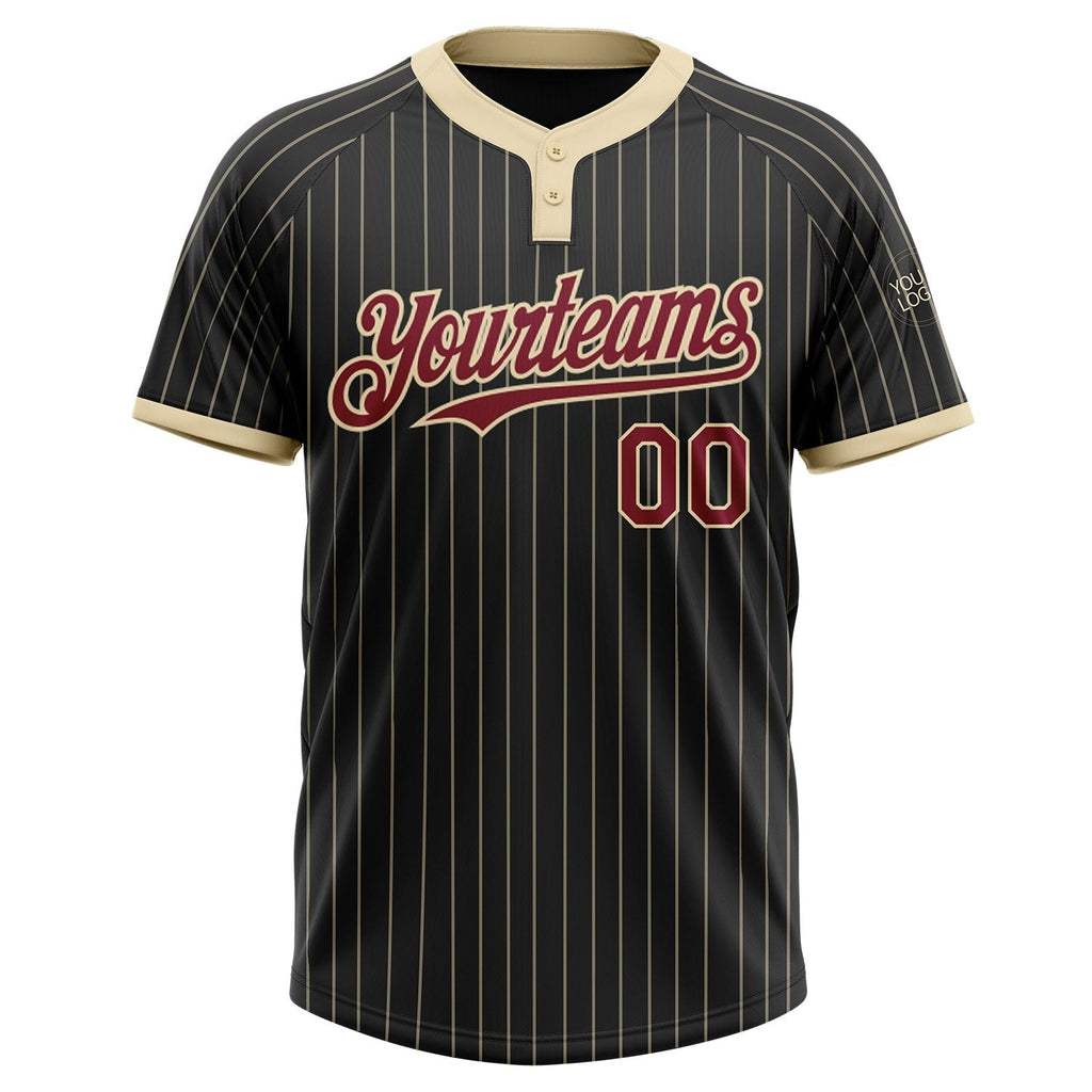 Custom Black Cream Pinstripe Crimson Two-Button Unisex Softball Jersey photo 2