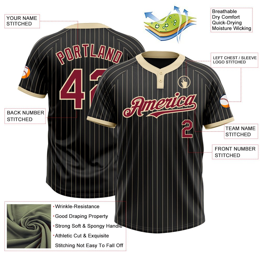 Custom Black Cream Pinstripe Crimson Two-Button Unisex Softball Jersey photo 3