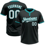 Custom Black Teal Pinstripe White Two-Button Unisex Softball Jersey photo 1
