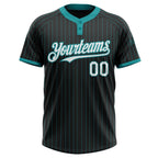 Custom Black Teal Pinstripe White Two-Button Unisex Softball Jersey photo 2