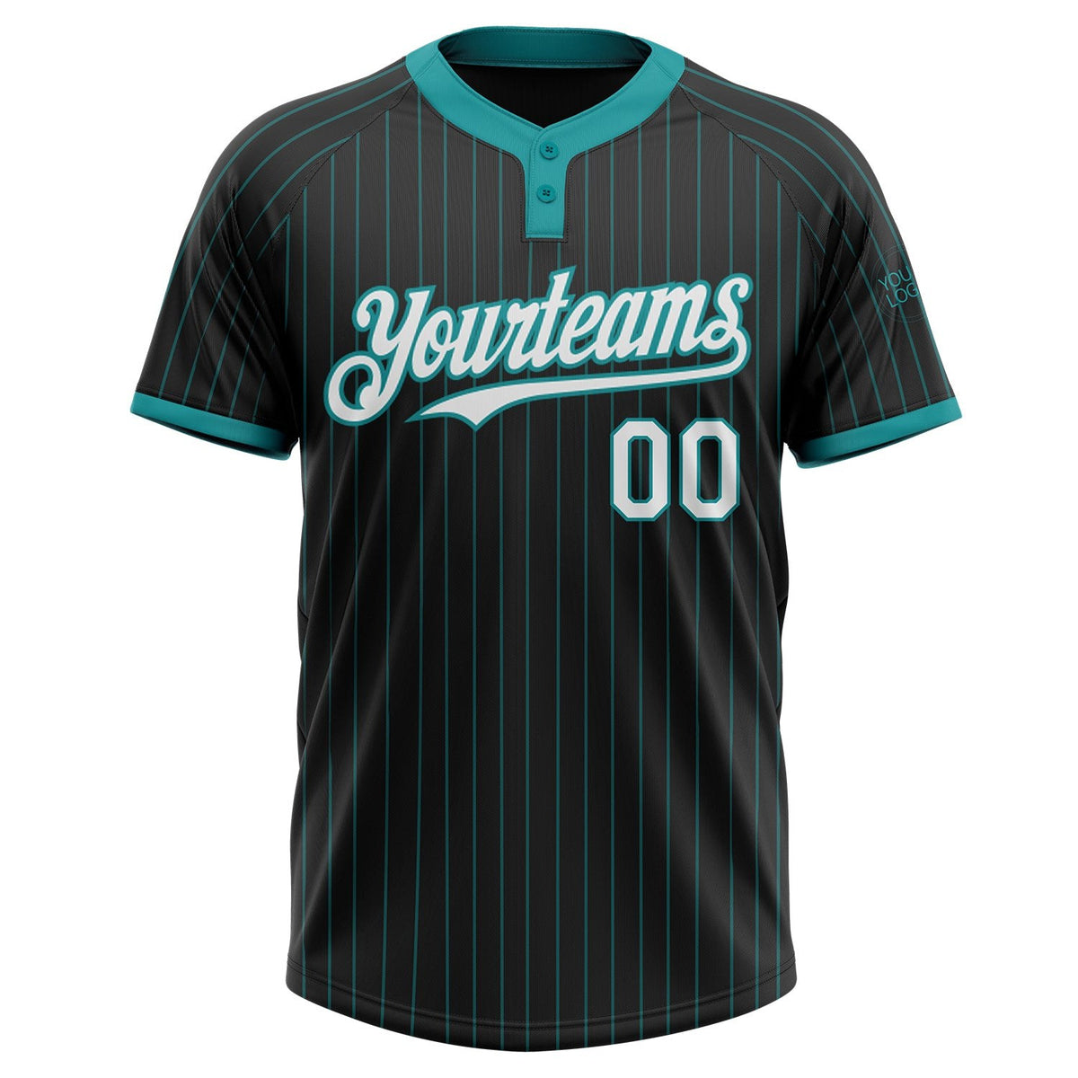 Custom Black Teal Pinstripe White Two-Button Unisex Softball Jersey photo 2
