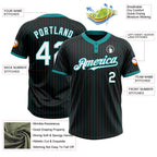 Custom Black Teal Pinstripe White Two-Button Unisex Softball Jersey photo 3