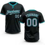 Custom Black Teal Pinstripe Gray Two-Button Unisex Softball Jersey