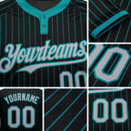 Custom Black Teal Pinstripe Gray Two-Button Unisex Softball Jersey detail