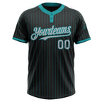 Custom Black Teal Pinstripe Gray Two-Button Unisex Softball Jersey photo 2