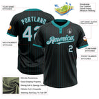 Custom Black Teal Pinstripe Gray Two-Button Unisex Softball Jersey photo 3