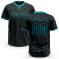 Custom Black Teal Pinstripe Teal Two-Button Unisex Softball Jersey