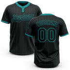 Custom Black Teal Pinstripe Teal Two-Button Unisex Softball Jersey