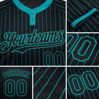 Custom Black Teal Pinstripe Teal Two-Button Unisex Softball Jersey detail