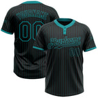 Custom Black Teal Pinstripe Teal Two-Button Unisex Softball Jersey photo 1