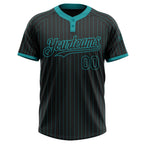 Custom Black Teal Pinstripe Teal Two-Button Unisex Softball Jersey photo 2