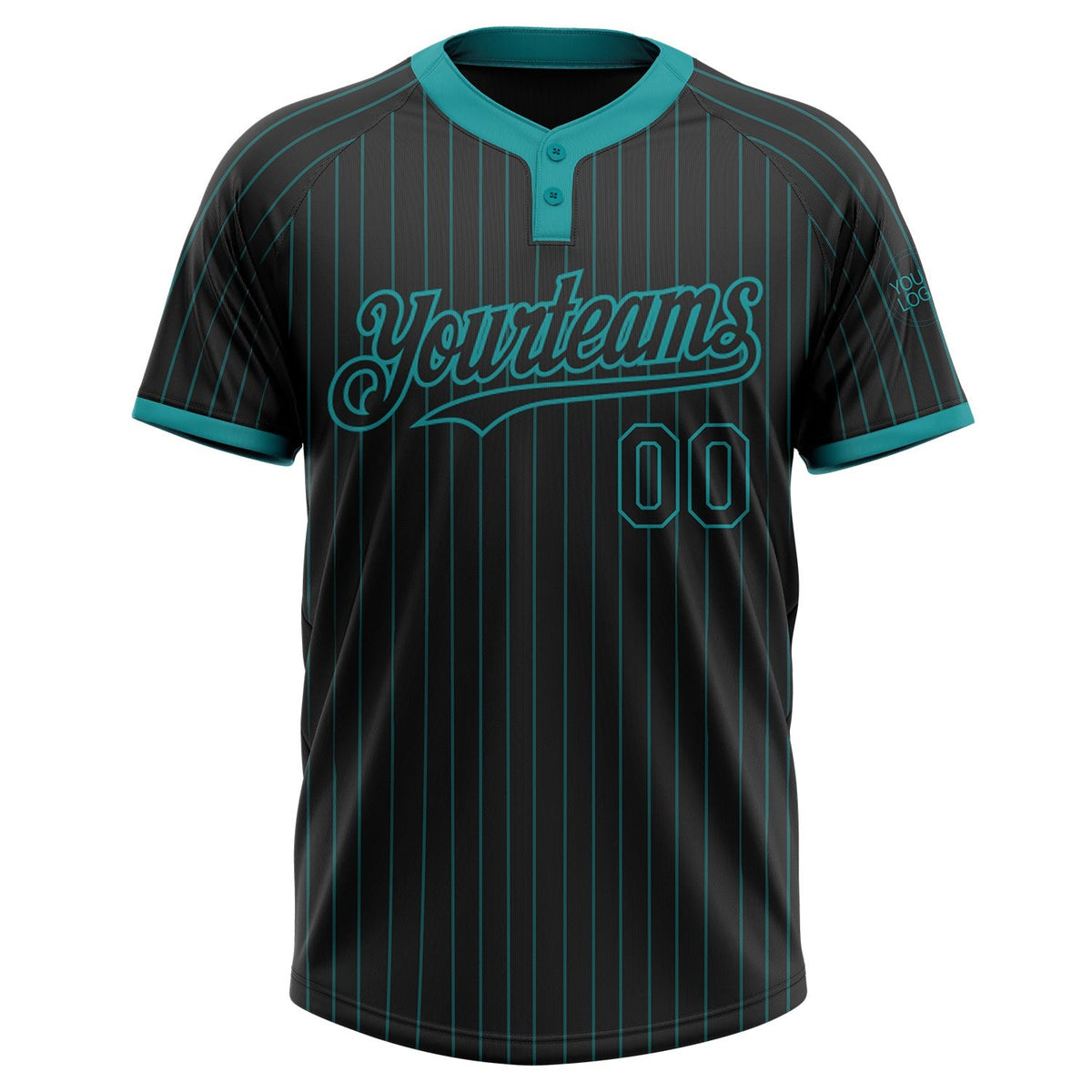 Custom Black Teal Pinstripe Teal Two-Button Unisex Softball Jersey photo 2
