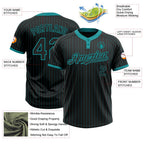 Custom Black Teal Pinstripe Teal Two-Button Unisex Softball Jersey photo 3