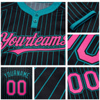 Custom Black Teal Pinstripe Pink Two-Button Unisex Softball Jersey detail