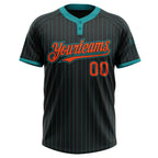 Custom Black Teal Pinstripe Orange Two-Button Unisex Softball Jersey photo 2