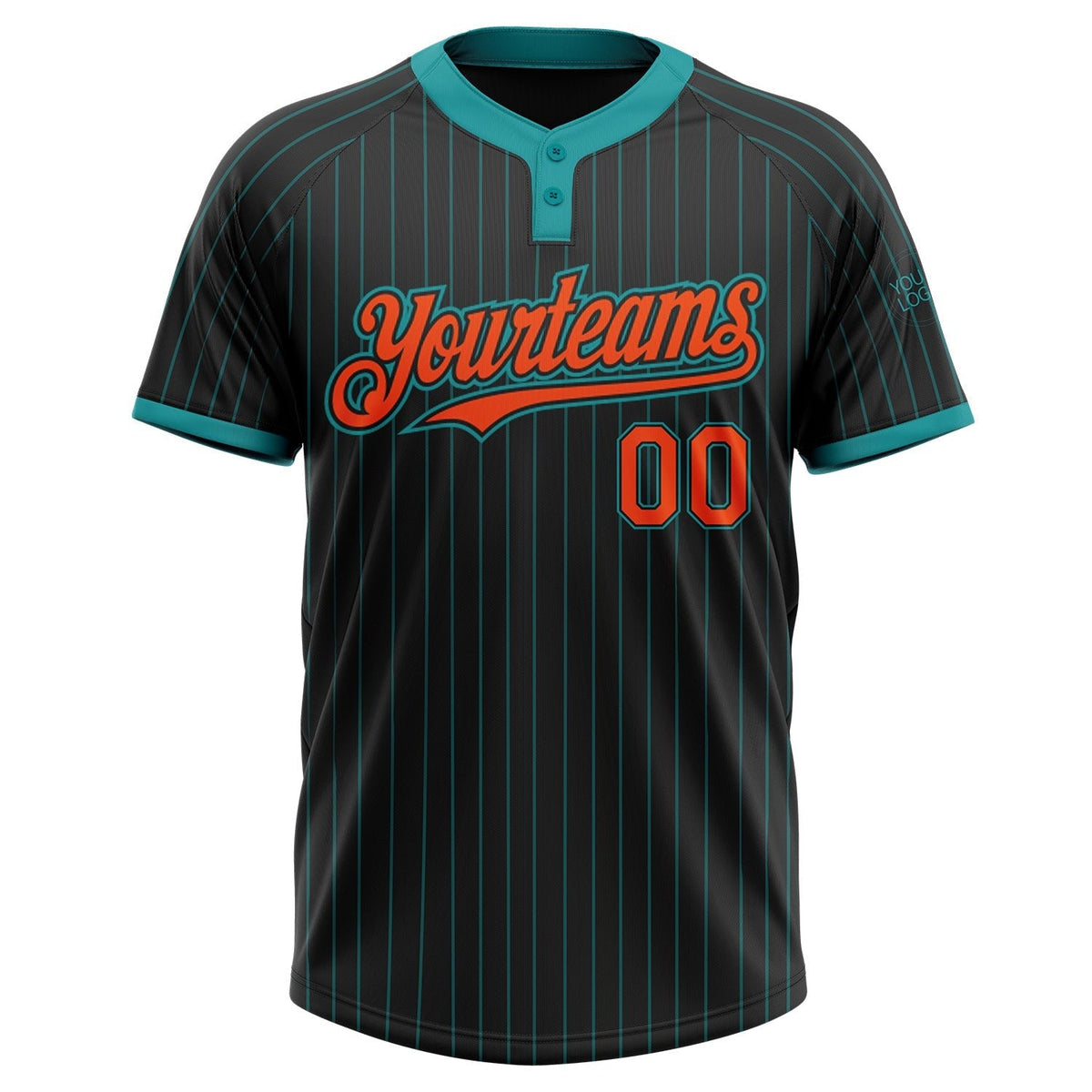 Custom Black Teal Pinstripe Orange Two-Button Unisex Softball Jersey photo 2