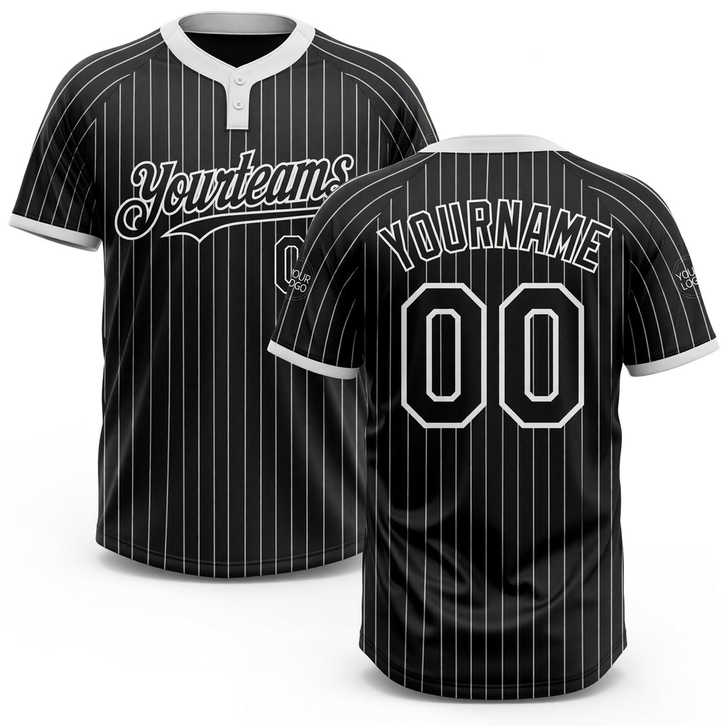 Custom Black White Pinstripe White Two-Button Unisex Softball Jersey