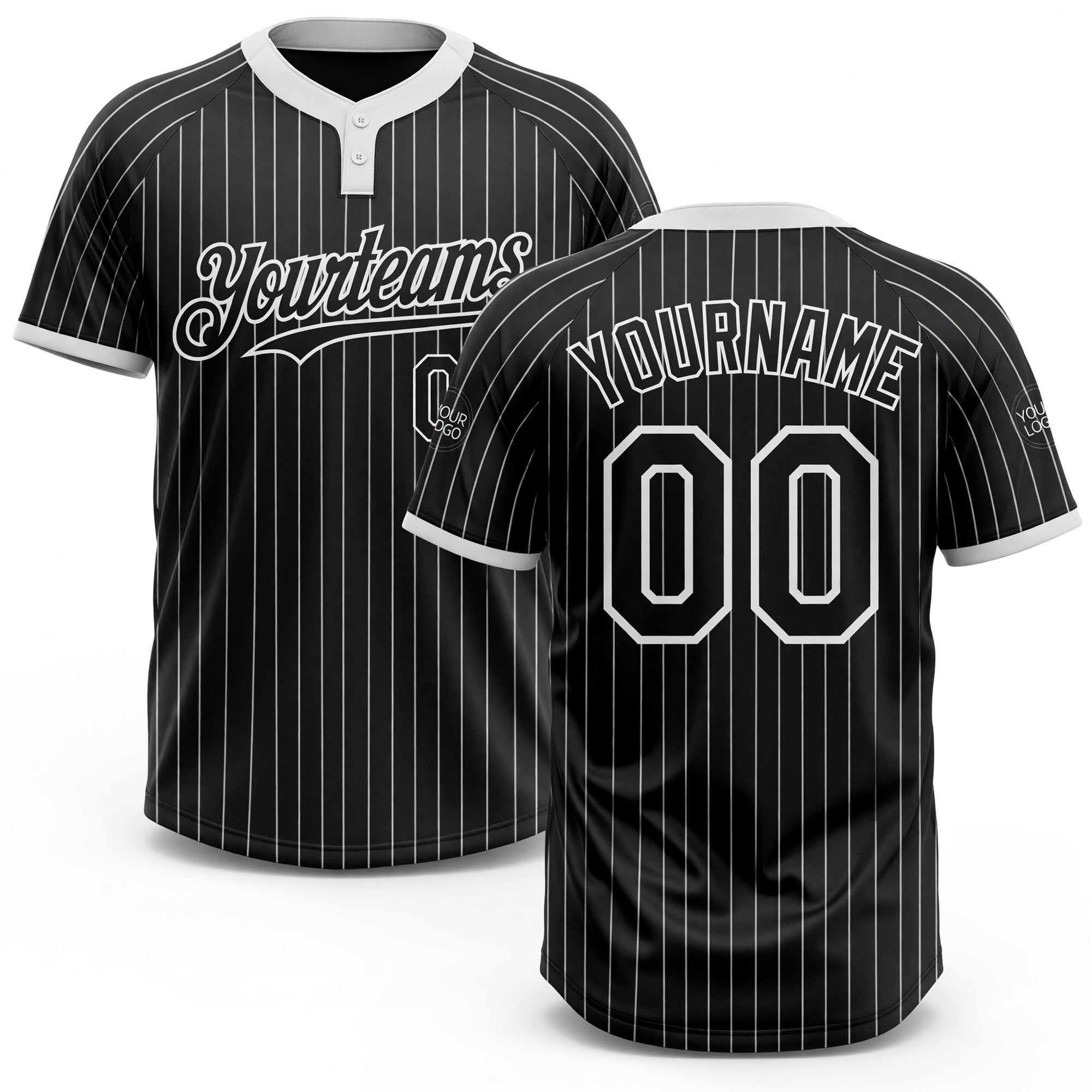 Custom Black White Pinstripe White Two-Button Unisex Softball Jersey