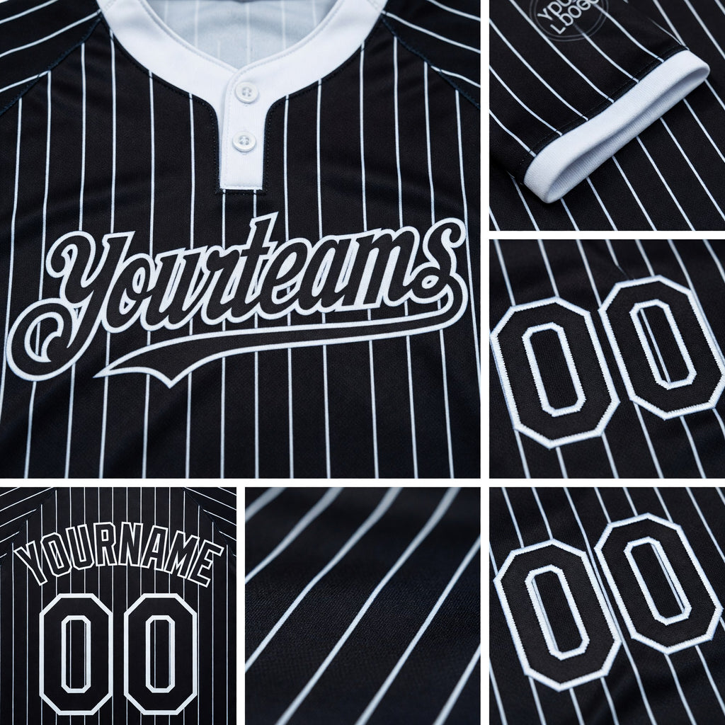 Custom Black White Pinstripe White Two-Button Unisex Softball Jersey detail
