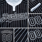 Custom Black White Pinstripe White Two-Button Unisex Softball Jersey detail