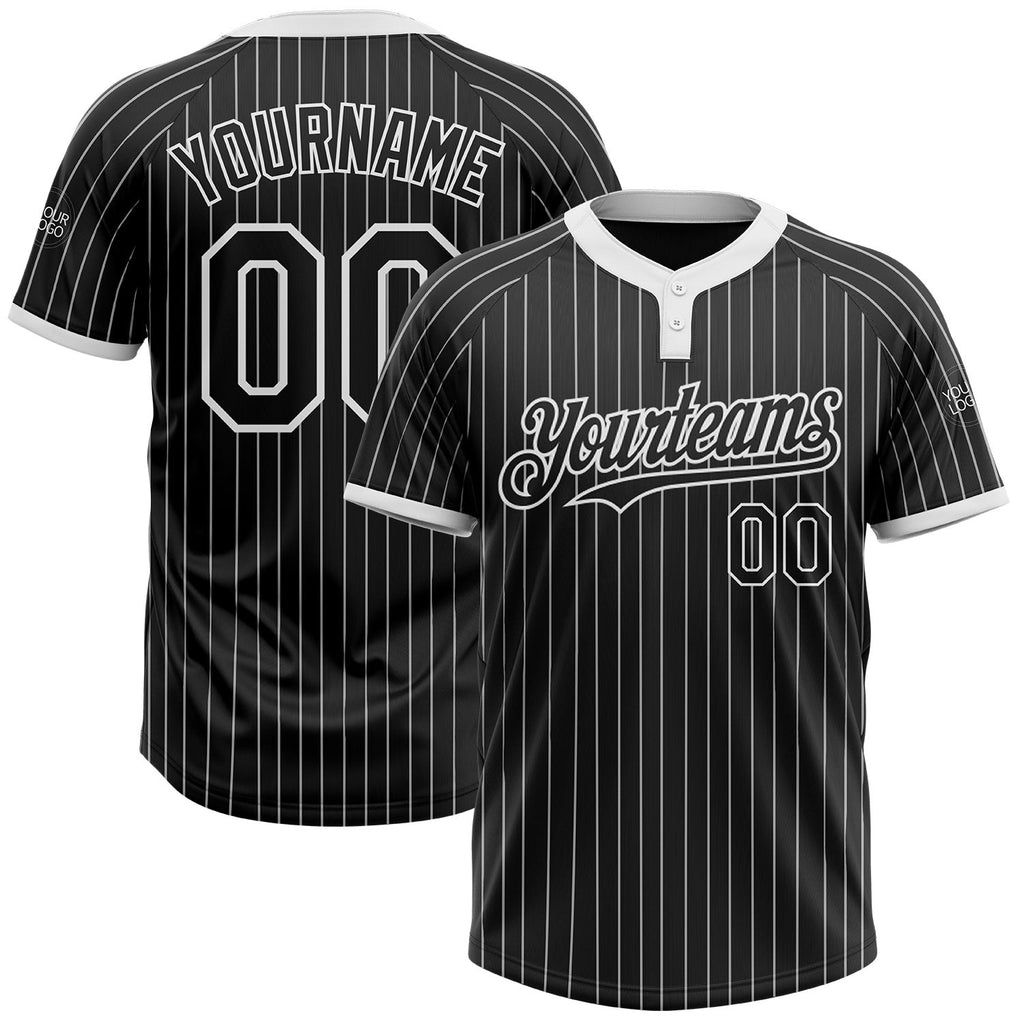 Custom Black White Pinstripe White Two-Button Unisex Softball Jersey photo 1