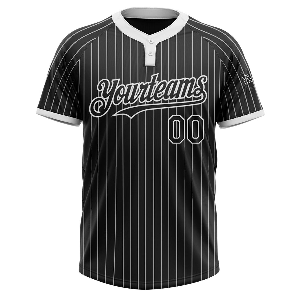 Custom Black White Pinstripe White Two-Button Unisex Softball Jersey photo 2