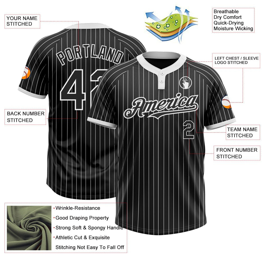 Custom Black White Pinstripe White Two-Button Unisex Softball Jersey photo 3