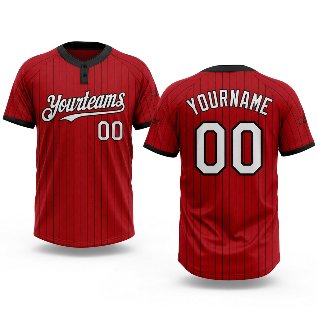 Custom Red Black Pinstripe White Two-Button Unisex Softball Jersey