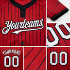 Custom Red Black Pinstripe White Two-Button Unisex Softball Jersey detail