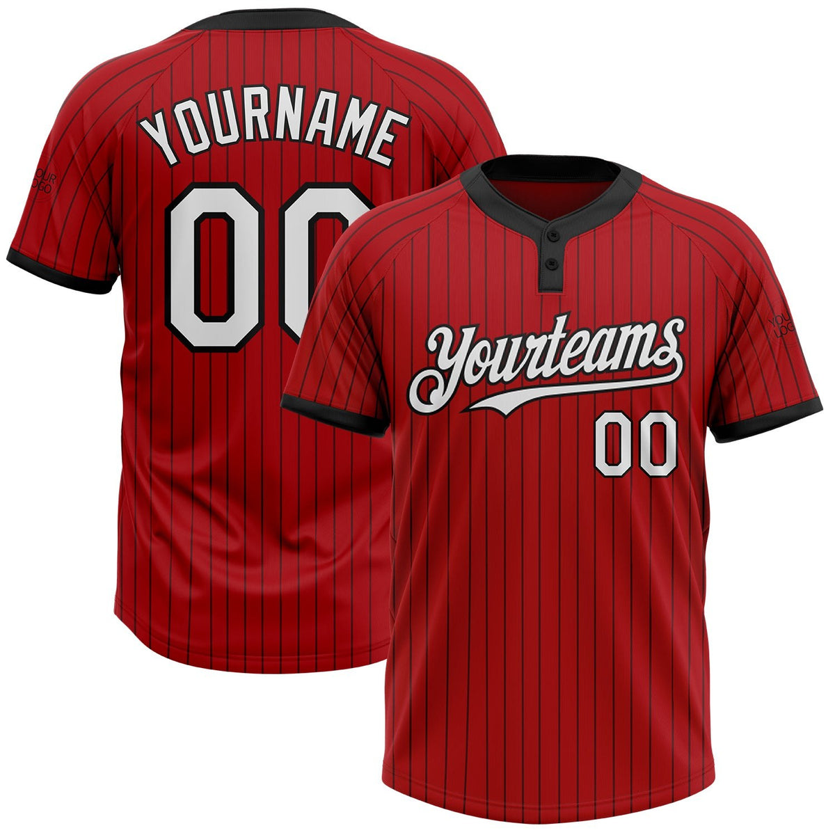 Custom Red Black Pinstripe White Two-Button Unisex Softball Jersey photo 1