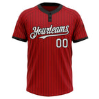 Custom Red Black Pinstripe White Two-Button Unisex Softball Jersey photo 2
